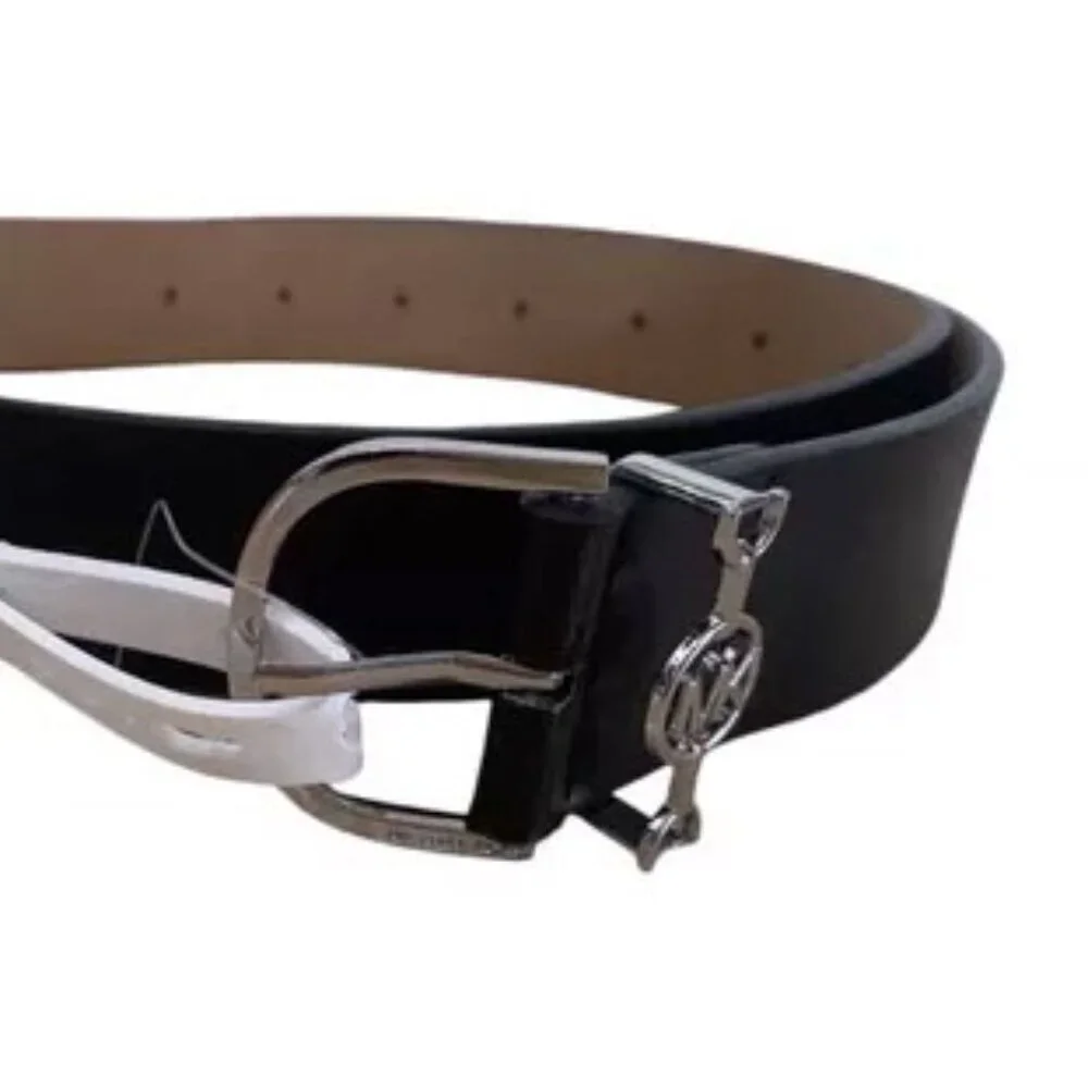 MICHAEL KORS MK Logo Black Charm Buckle Belt Size Large